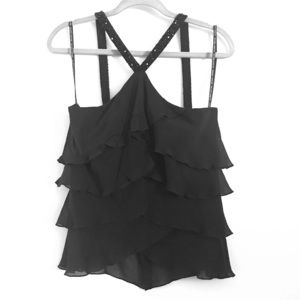 Black sleeveless crop top blouse